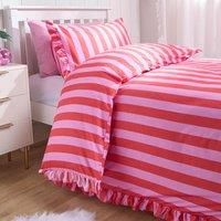 Frill Duvet Cover Bedding Set Pillowcase Stripe Quilt Luxury Double King Size
