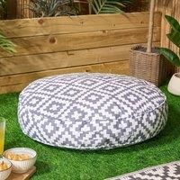 OHS Outdoor Large Round Filled Padded Cushion - Grey Geo, Grey