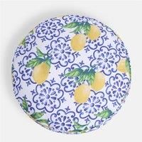 OHS Round Outdoor Cushion Lemon Print Filled Cushion, Soft Comfy Round Seat Pad With Zipper Outdoor Waterproof Cushions For Garden Living Room Patio, Blue/Yellow - 60cm
