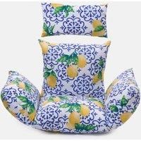 OHS Egg Chair Cushion with Headrest, Rattan Hanging Swing Chair Lemon Print Soft Thick Padded Hanging Basket Chair Cushion For Garden Indoor/Outdoor Use, Blue/Yellow
