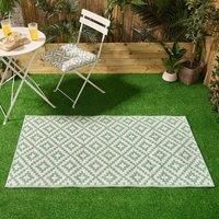 Dreamscene Outdoor Mats For Garden Geometric Print, Water Resistant Foldable Outdoors Rug Non-Slip Rug Reversible Outdoor Carpet For Patio Deck Poolside, Sage/White-120x170cm