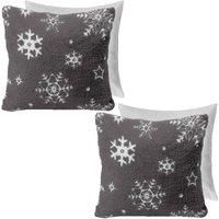 OHS Teddy Fleece Christmas Snowflake Cushions with Covers Included, Throw Pillow Filler Inserts for Sofa Seat, Living Room Scatter Cushion Pads, Pack of 2 - Grey