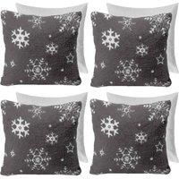 OHS Fluffy Fleece Cushions Set, Christmas Snowflake Filled Pads for Sofa, Throw Pillow Ultra Soft Comfy Living Room Lounger, Set of 4 - Grey
