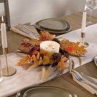 OHS Candle Holder, Decorative Autumn Candle Plate Table Centrepiece Rustic Brown Fall with Leaves & Corns Iron Candles Tray for Christmas Wedding Mantel Home Decor, Brown