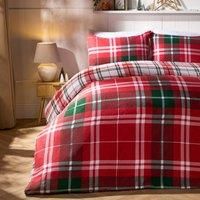 OHS Christmas Duvet Set Traditional Xmas Check Soft Brushed Cotton Bedding Set