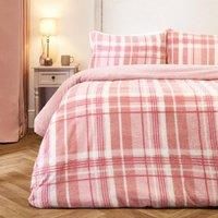 OHS Tartan Check Teddy Fleece Thermal Duvet Cover Bedding Set