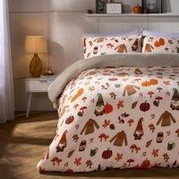 OHS Fleece Duvet Cover Double, Winter Christmas Bedding Super Soft Cosy Warm Autumn Gonk Print Fleece Sherpa Reversible Double Duvet Set with Matching Pillowcases, Rust