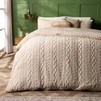 Fleece Duvet Cover Set Cable Knit Warm Reversible Quilt Supersoft Warm Bedding