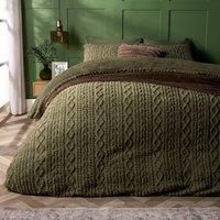 OHS Cable Knit Bedding Set Reversible Fleece Quilt Duvet Cover with Pillowcase