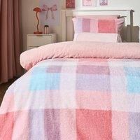 OHS Patchwork Check Bedding Set Tartan Sherpa Fleece Duvet Cover with Pillowcase