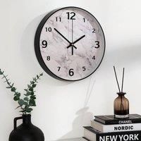 OHS Round Wall Clock Silent & Non Ticking Modern Quartz 12" Battery Operated Analogue Quiet Decorative Wall Clock for Living Room School Bedroom Kitchen Decor, White Marble
