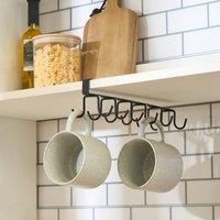 OHS Mug Holder Under Shelf Cup Rack Organizer with 12 Hooks Space-Saving Under Cabinet Hanger for Mugs Drying Cupboard Storage for Home Kitchen Cup Display Rack, Black