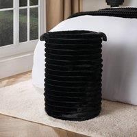 OHS Freestanding Laundry Basket, Faux Fur Ribbed Collapsible Large Laundry Bag Tall Clothes Hamper Storage with Sturdy Handles Foldable Washing Baskets, Black - 36 x 36 x 55cm