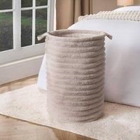 OHS Freestanding Laundry Bag, Faux Fur Ribbed Collapsible Large Laundry Basket Tall Clothes Hamper Storage with Sturdy Handles Foldable Washing Baskets, Natural - 36 x 36 x 55cm
