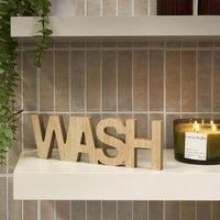 OHS Wooden Wash Bathroom Ornaments Statue Home Sign Bathroom Decor Decorative Word Rustic Ornaments for Shelves Free Standing Spa Shelf Decor, Natural