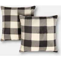 OHS Cushion Covers 45 x 45cm, Soft Cosy Gingham Design Flannel Decorative Square Throw Pillow Covers with Invisible Zipper for Couch Living Room Bedroom 2 Pack, Monochrome