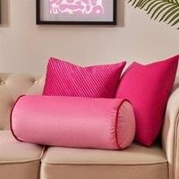 OHS Piped Edge Bolster Cushion Matte Velvet Bedroom Sofa Plump Filled Pillow