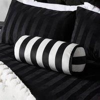 OHS Matte Velvet Round Bolster Cushion Stripe Pillow Cushions Soft Neck Roll Pillow for Sleeping Armrest Back Yoga Bolster Cushion for Sofa Bed, Monochrome - 46 x 20cm