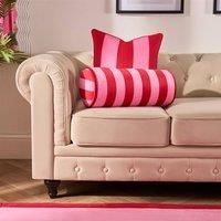 OHS Round Bolster Pillow Matte Velvet Stripe Pillow Cushion Soft Neck Pillows Support for Sleeping Armrest Yoga Bolster Cushion for Sofa Bed, Pink/Red - 46 x 20cm