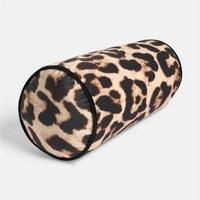 OHS Leopard Print Round Bolster Cushion Matte Velvet Pillow Soft Neck Roll Pillow for Sleeping Armrest Back Yoga Bolster Cushion for Sofa Bed, Brown - 46 x 20cm