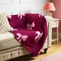 OHS Large Throws for Sofas, Soft Warm Cosy Bow Print Polar Fleece Throw Blanket Over Blanket Couch Lightweight Single Throws for Women & Girls, Burgundy/Pink, 120 x 150cm