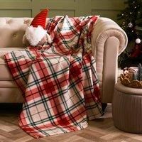 OHS Fleece Throw Blanket for Bed, Soft Warm Cosy Christmas Check Polar Fleece Blanket Over Sofa Couch Lightweight Single Bed Throws Gifts for Women Men Kids, Red/White - 120 x 150cm