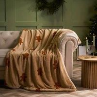 OHS Tufted Gingerbread Throw Super Soft Fleece Xmas Blanket Winter Bedspread