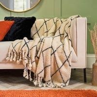 OHS Sherpa Fleece Throw Over Bed Blanket Warm Soft Tassel Travel Car Winter Sofa
