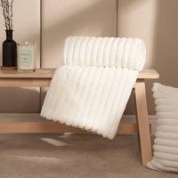 Faux Fur Ribbed Fleece Throw Over Bed Blanket Winter Warm Supersoft Sofa Chair