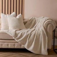 Faux Fur Ribbed Fleece Throw Over Bed Blanket Winter Warm Supersoft Sofa Chair