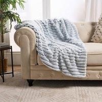 Faux Fur Ribbed Fleece Throw Over Bed Blanket Winter Warm Supersoft Sofa Chair