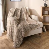 OHS Sofia Reversible Throw Faux Fur Fleece Super Soft Fluffy Blanket Bedspread