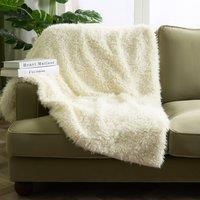 OHS Sofia Reversible Throw Faux Fur Fleece Super Soft Fluffy Blanket Bedspread