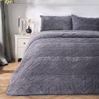 OHS Cable Knit Teddy Fleece Reversible Coverless 10.5 Tog Duvet Bedding Set