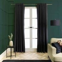 Thermal Matte Velvet Eyelet Curtains 2 Pair Of Ready Made Thick Fabric Ring Top