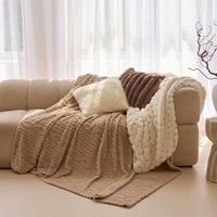 OHS Fleece Blanket King Size, Soft Cosy Cable Knit Throw Blanket Over Bed Sofa Couch Lightweight Fluffy Warm Bed Throw Large Blankets for Women Men Kids, Natural - 230 x 270cm