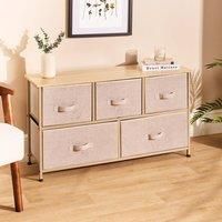 OHS Brooklyn 5 Chest of Drawers Beige, Canvas Drawers Storage Organizer Unit for Bedroom Living Room Closet Fabric Dresser Drawer with Sturdy Frame & Wooden Top