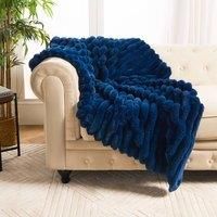 OHS Jumbo Ribbed Throw Faux Fur Fleece Fluffy Blanket Winter Thermal Bedspread