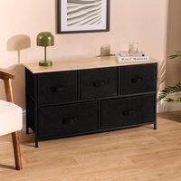 OHS Brooklyn 5 Chest of Drawers Bedroom, Fabric Drawer Storage Organizer Unit for Bedroom Living Room Closet Canvas Drawers Dresser with Sturdy Frame & Wooden Top, Black