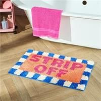OHS Tufted Bath Mat Strip Off Slogan Soft Absorbent Non Slip Bathroom Shower Rug