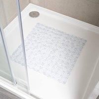 OHS Shower Mat Non Slip Anti Mold & Mildew with Strong Suction Cups Grip and Drain Holes Soft on Feet PVC Shower Bath Mat Machine Washable Bathroom Mats, Clear - 50 x 50cm