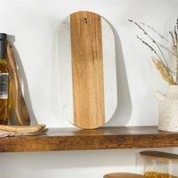 OHS Wooden Serving Board White Marble with Acacia Wood Charcuterie Cheese Board Decorative Chopping Boards Serving Platter for Fruit Bread Cheese Crackers