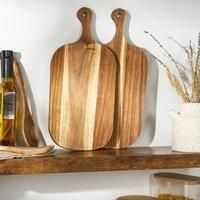 OHS Acacia Wood Chopping Board, Set of 2 Wooden Cutting Board with Handle Charcuterie Cheese Boards Chopping Meat Vegetables Bread Meal Prep Pizza Serving Boards, Natural