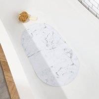 OHS Bath Mat Non Slip Anti Mold & Mildew with Strong Suction Cups Grip and Drain Holes Soft on Feet PVC Bathroom Mat Machine Washable Bathtub Shower Mats, Grey Marble - 69 x 39cm