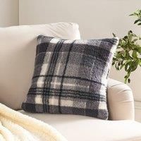 OHS Teddy Fleece Cushion Covers 45 x 45 Winter Check Decorative Square Throw Pillow Cover with Invisible Zipper Set of 2 Cushion Covers for Sofa Living Room Bedroom, Charcoal Grey
