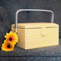 Korbond Sewing Basket - Medium - Yellow Leaf Design - 14.5cm x 19cm x 26cm