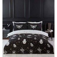 Rapport Home Gothic Magic Microfibre King Duvet Cover Set, Dark Themed Halloween Bedding Set, Magical Witch Duvet Set , Black