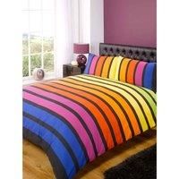 Soho Multi Stripe Duvet Cover Quilt Bedding Set, Blue Purple Orange Yellow Green, Single Size - Bedroom Bed Linen by Rapport
