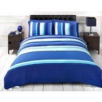Signature Striped Adults Teenagers Quilt Duvet Cover and 2 Pillowcase Bedding Bed Set, Blue, Double