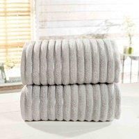 Rapport Home Rapport Ribbed 2 Piece 100% Cotton Towel Set, Silver, Bath Sheet-90 x 140cms